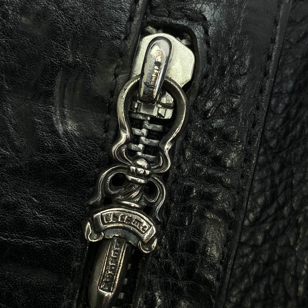 CHROME HEARTS クロムハーツ（原本無） WAVE ウェーブ クロスボールボタン レザーウォレット 財布 ブラック系【中古】