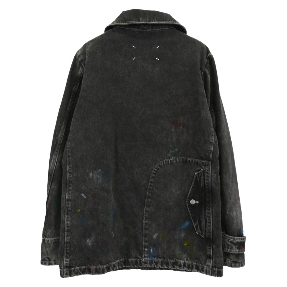 MAISON MARGIELA メゾンマルジェラ 22AW S51AM0475 S30842 1ライン 10ライン 四つタグ ペンキ加工 ペイント ブラックデニム 丸襟 カバーオール ジャケット ブラック系 36【極上美品】【中古】