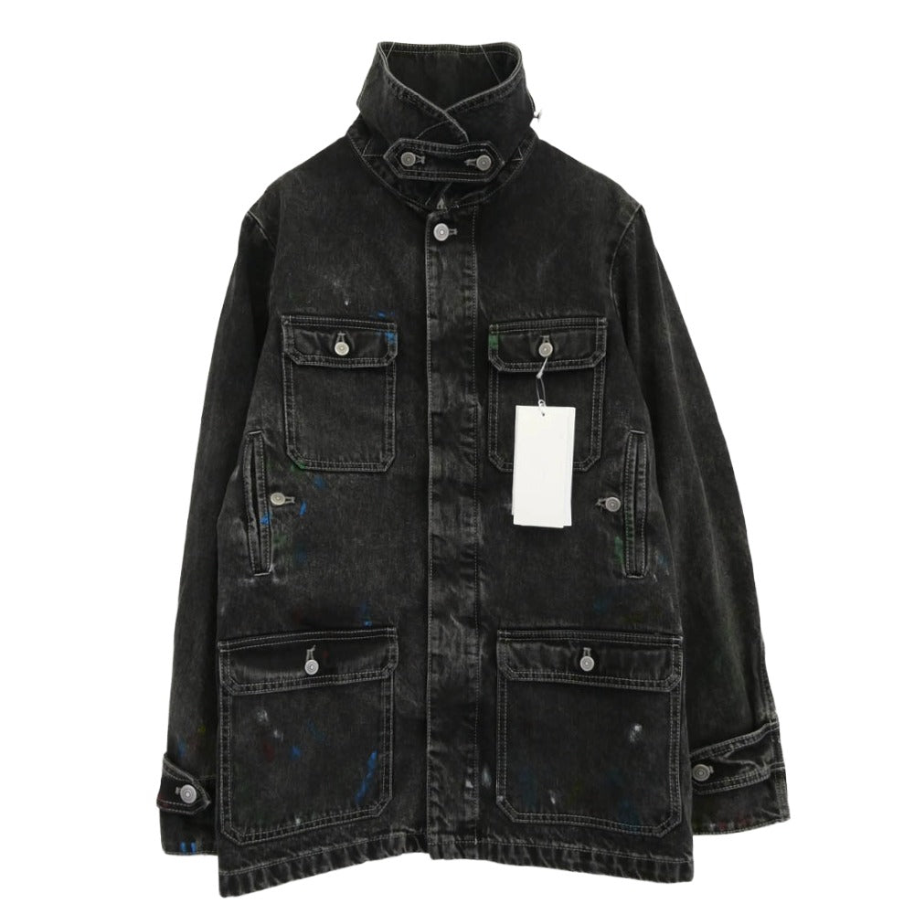 MAISON MARGIELA メゾンマルジェラ 22AW S51AM0475 S30842 1ライン 10ライン 四つタグ ペンキ加工 ペイント ブラックデニム 丸襟 カバーオール ジャケット ブラック系 36【極上美品】【中古】