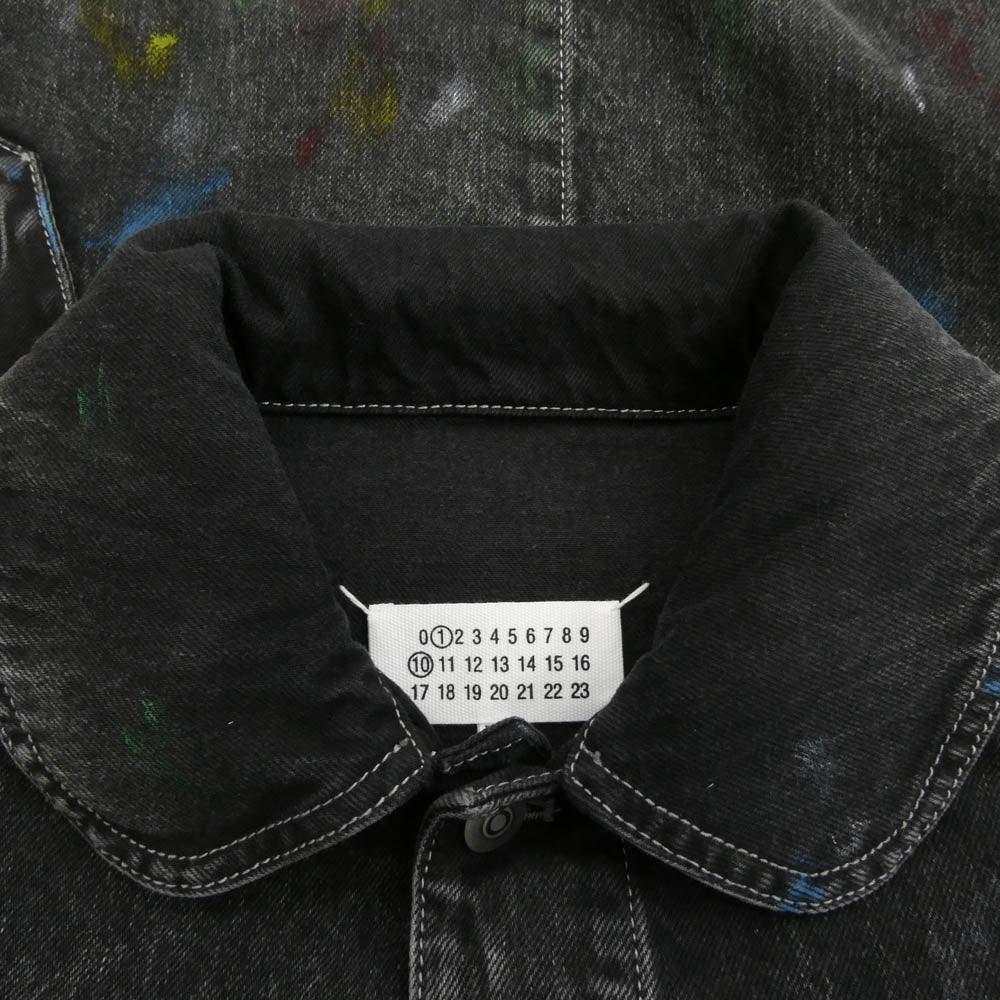 MAISON MARGIELA メゾンマルジェラ 22AW S51AM0475 S30842 1ライン 10ライン 四つタグ ペンキ加工 ペイント ブラックデニム 丸襟 カバーオール ジャケット ブラック系 36【極上美品】【中古】