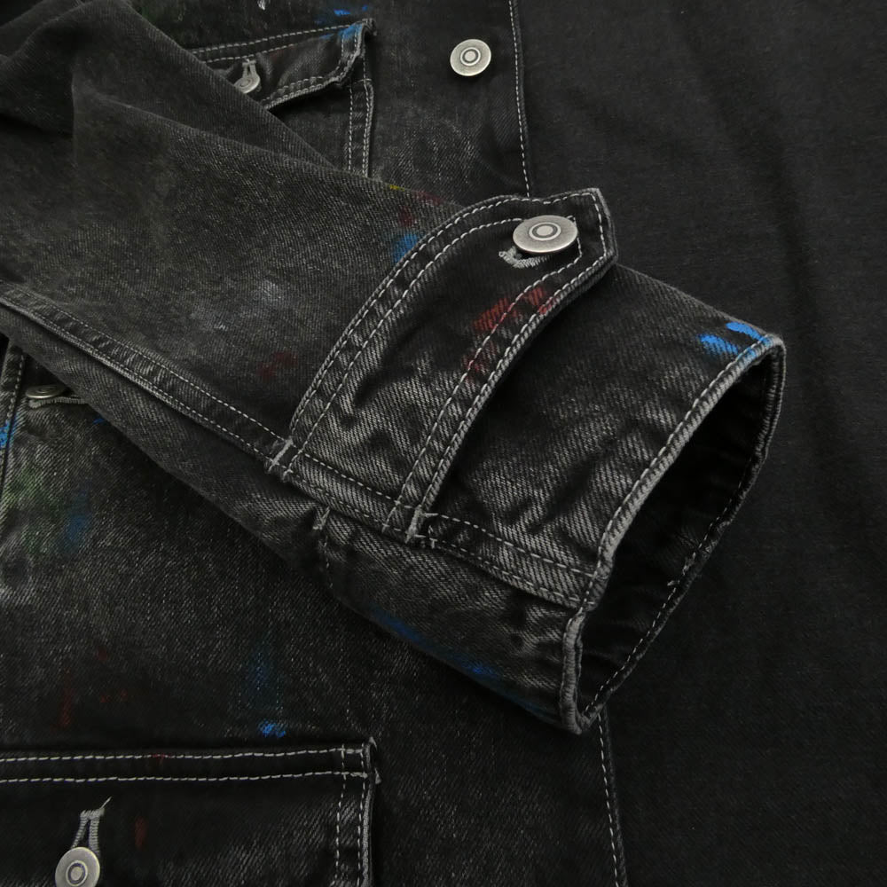 MAISON MARGIELA メゾンマルジェラ 22AW S51AM0475 S30842 1ライン 10ライン 四つタグ ペンキ加工 ペイント ブラックデニム 丸襟 カバーオール ジャケット ブラック系 36【極上美品】【中古】