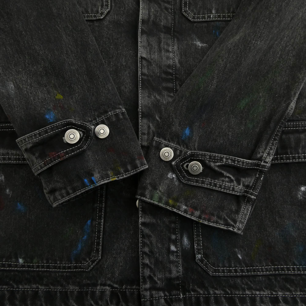 MAISON MARGIELA メゾンマルジェラ 22AW S51AM0475 S30842 1ライン 10ライン 四つタグ ペンキ加工 ペイント ブラックデニム 丸襟 カバーオール ジャケット ブラック系 36【極上美品】【中古】