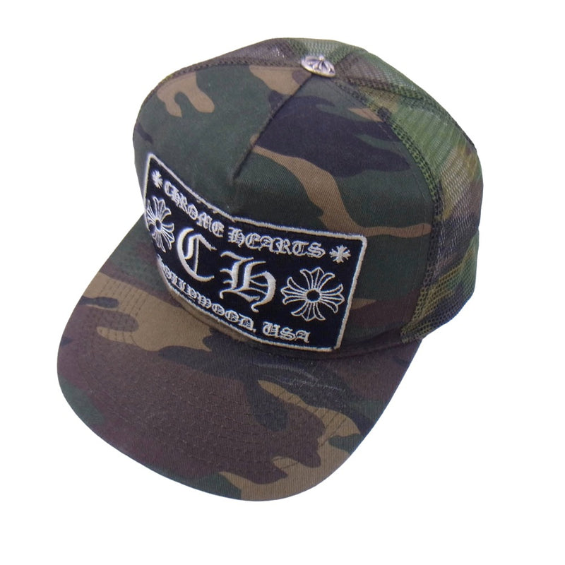 CHROME HEARTS クロムハーツ（原本無） TRUCKER CAP オールド カモフラ 迷彩 クロスボール メッシュ キャップ 帽子 カーキ系【中古】