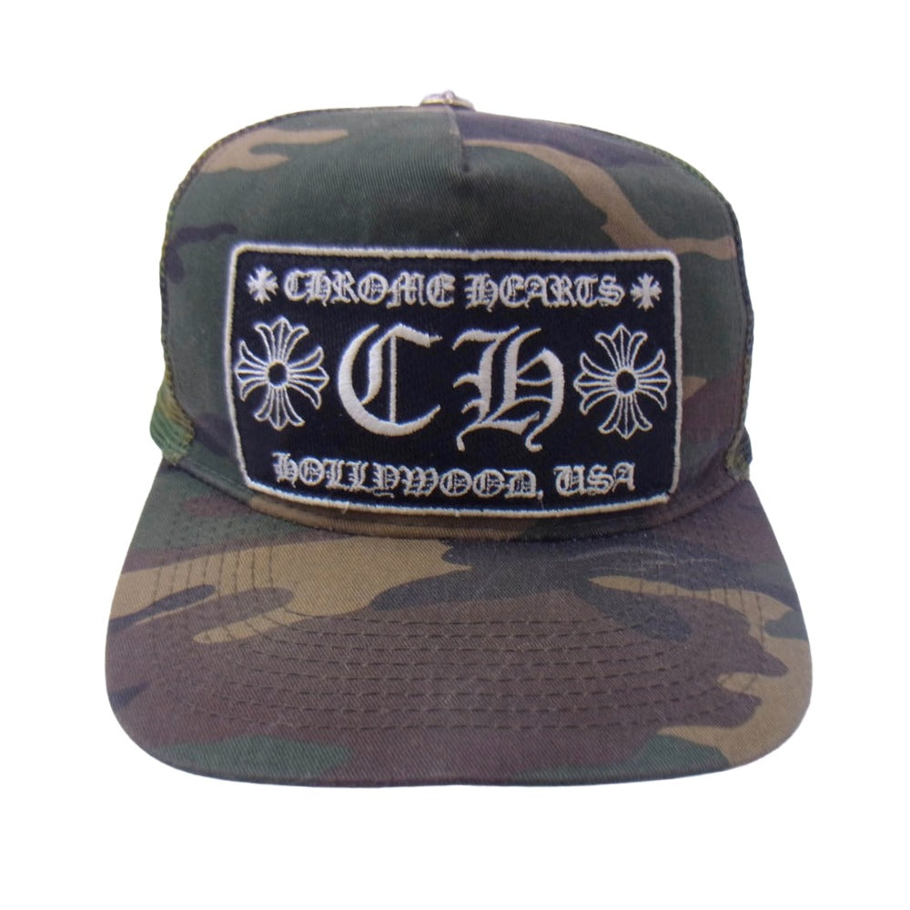 CHROME HEARTS クロムハーツ（原本無） TRUCKER CAP オールド カモフラ 迷彩 クロスボール メッシュ キャップ 帽子 カーキ系【中古】