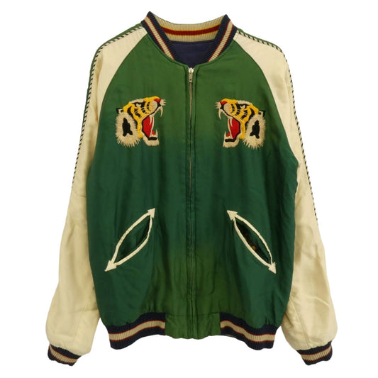 TAILOR TOYO テイラー東洋 TT15710 Early 1950s Style Acetate Souvenir Jacket TIGER HEAD × JAPAN MAP エイジング加工 スカジャン スーベニア ジャケット グリーン系 S【中古】