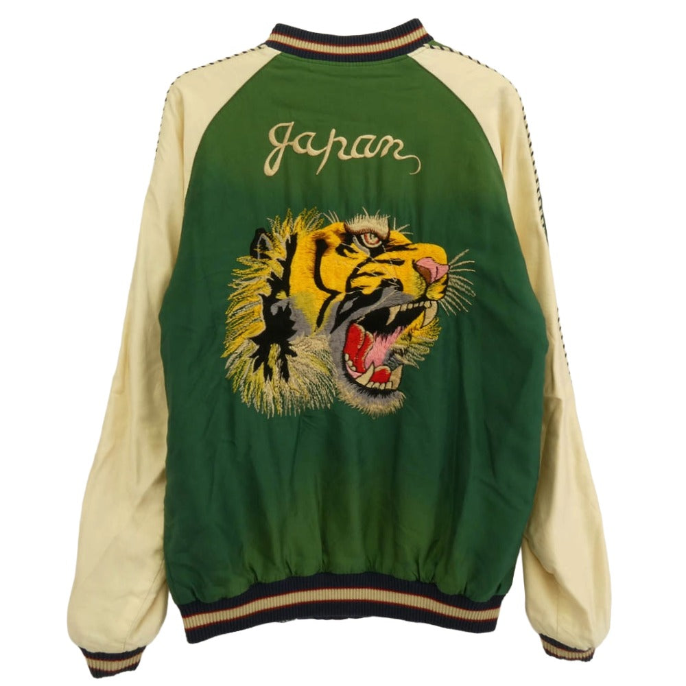 TAILOR TOYO テイラー東洋 TT15710 Early 1950s Style Acetate Souvenir Jacket TIGER HEAD × JAPAN MAP エイジング加工 スカジャン スーベニア ジャケット グリーン系 S【中古】