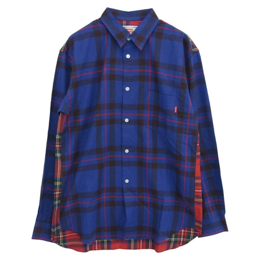 Supreme シュプリーム 15AW S1FW15 COMME des GARCONS SHIRT コムデギャルソンシャツ バックロゴプリント チェック切替 長袖 シャツ ブルー系 レッド系 マルチカラー系 S【美品】【中古】