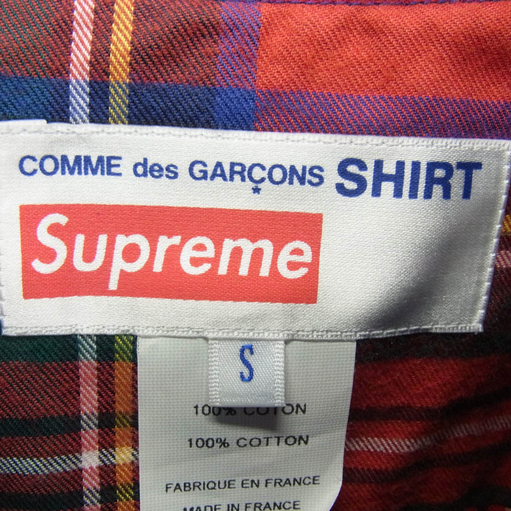 Supreme シュプリーム 15AW S1FW15 COMME des GARCONS SHIRT コムデギャルソンシャツ バックロゴプリント チェック切替 長袖 シャツ ブルー系 レッド系 マルチカラー系 S【美品】【中古】