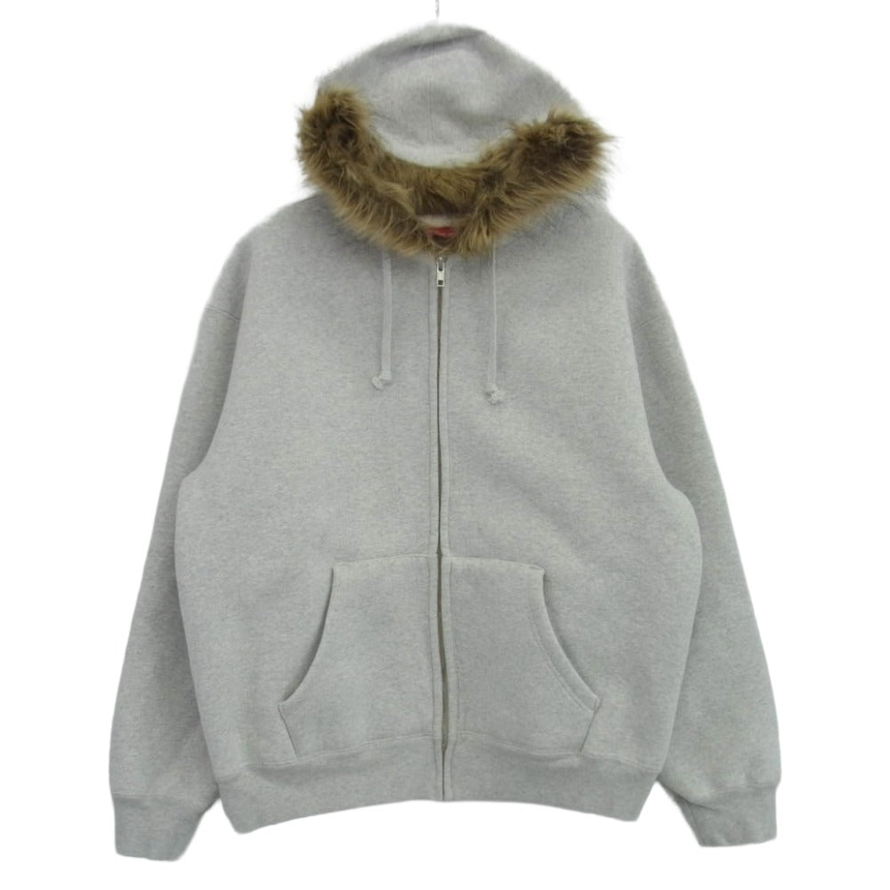 Supreme シュプリーム 25AW Faux Fur Zip Up Hooded Sweatshirt フェイクファー ジップアップ フーデッド スウェットシャツ パーカー フーディー グレー系 M【美品】【中古】
