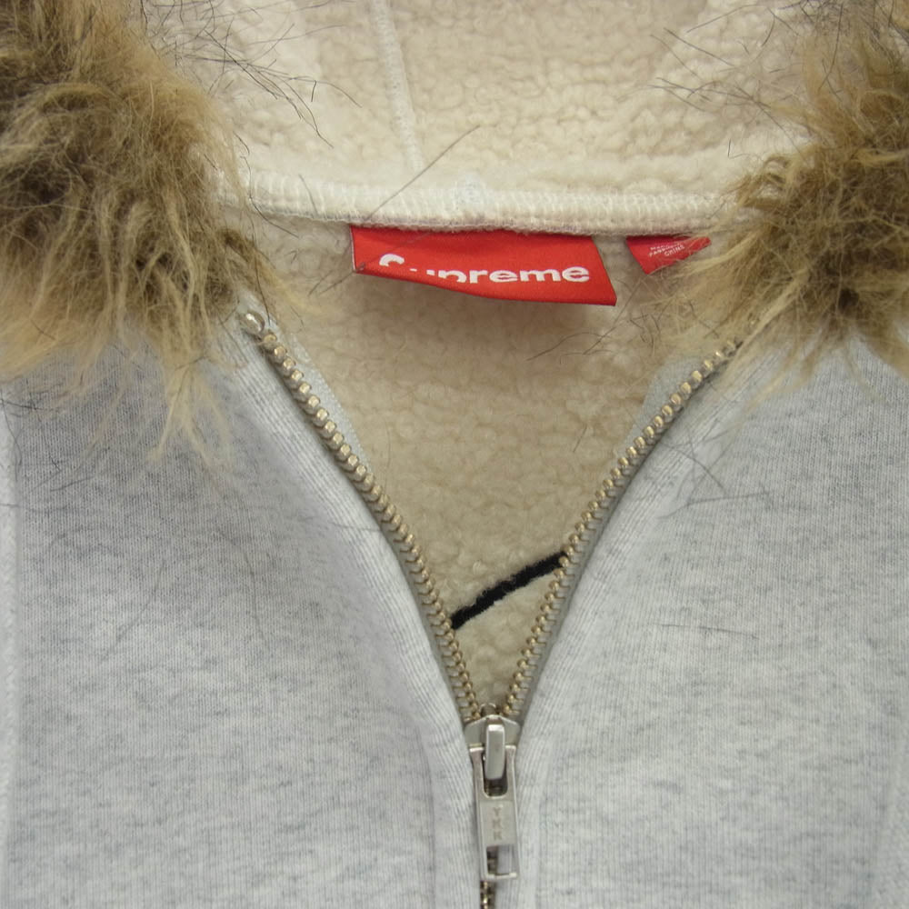 Supreme シュプリーム 25AW Faux Fur Zip Up Hooded Sweatshirt フェイクファー ジップアップ フーデッド スウェットシャツ パーカー フーディー グレー系 M【美品】【中古】