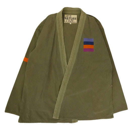 フリーシティ 700057-187 LIFE NATURE LOVE カラーブロック ミリタリー 作務衣 着物 キモノ ジャケット カーキ系 3【中古】