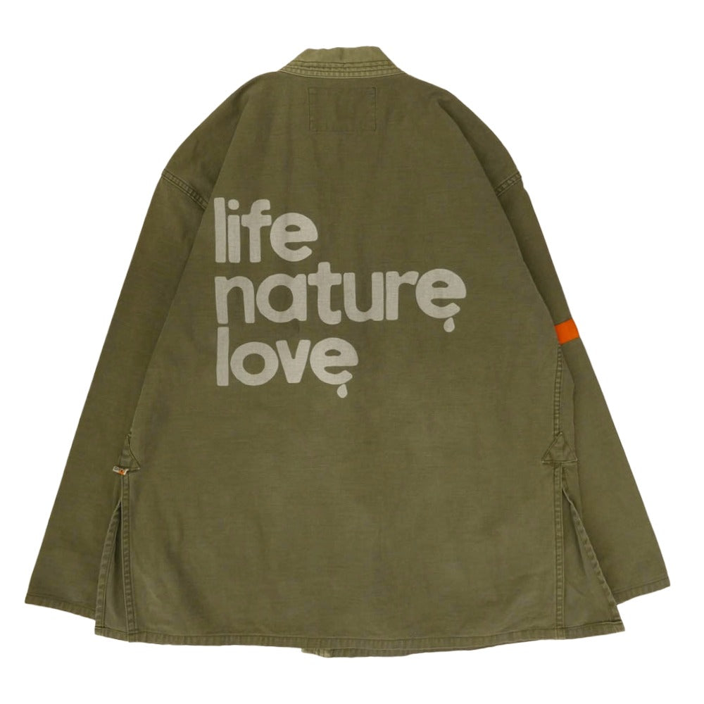 フリーシティ 700057-187 LIFE NATURE LOVE カラーブロック ミリタリー 作務衣 着物 キモノ ジャケット カーキ系 3【中古】