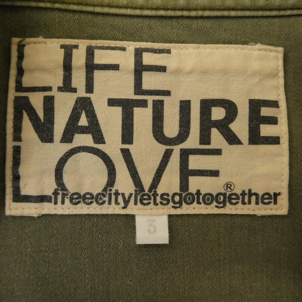 フリーシティ 700057-187 LIFE NATURE LOVE カラーブロック ミリタリー 作務衣 着物 キモノ ジャケット カーキ系 3【中古】