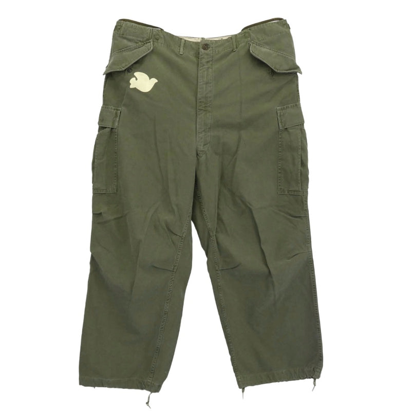 フリーシティ LIFE NATURE LOVE バードプリント リメイク ミリタリー カーゴ パンツ カーキ系 38【中古】