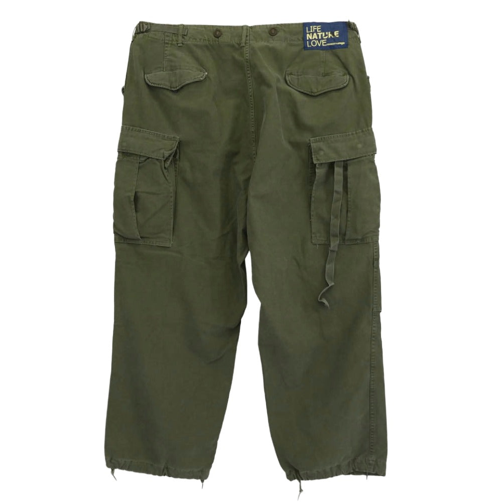 フリーシティ LIFE NATURE LOVE バードプリント リメイク ミリタリー カーゴ パンツ カーキ系 38【中古】