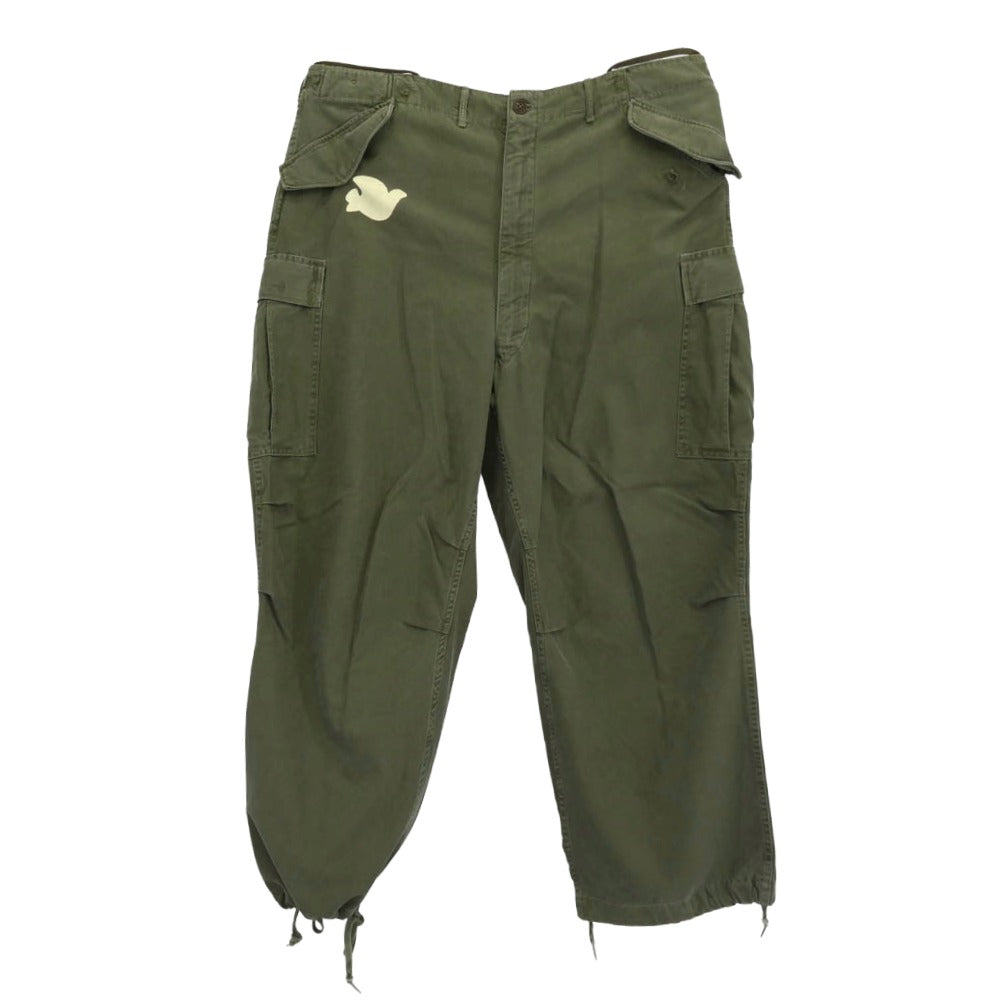 フリーシティ LIFE NATURE LOVE バードプリント リメイク ミリタリー カーゴ パンツ カーキ系 38【中古】