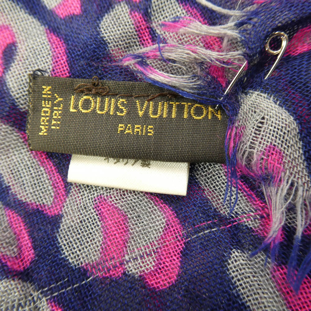 LOUIS VUITTON ルイ・ヴィトン M72450 レオパード カシミヤ シルク 大判ストール ネイビー系【中古】