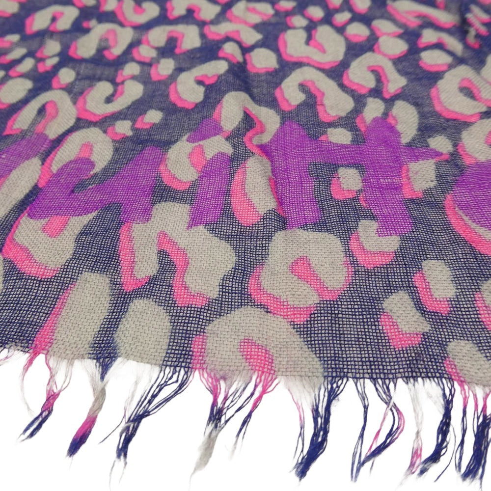 LOUIS VUITTON ルイ・ヴィトン M72450 レオパード カシミヤ シルク 大判ストール ネイビー系【中古】