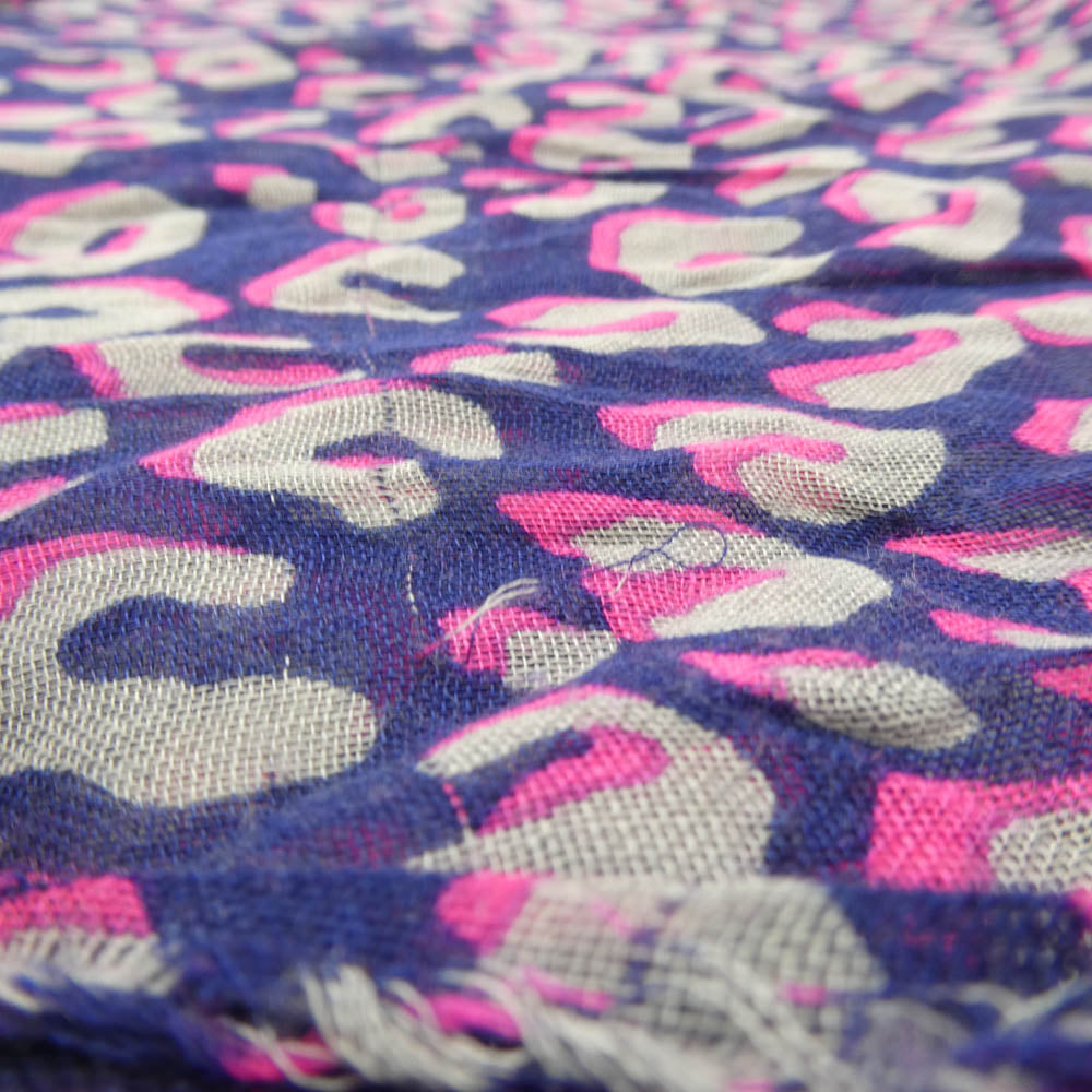 LOUIS VUITTON ルイ・ヴィトン M72450 レオパード カシミヤ シルク 大判ストール ネイビー系【中古】