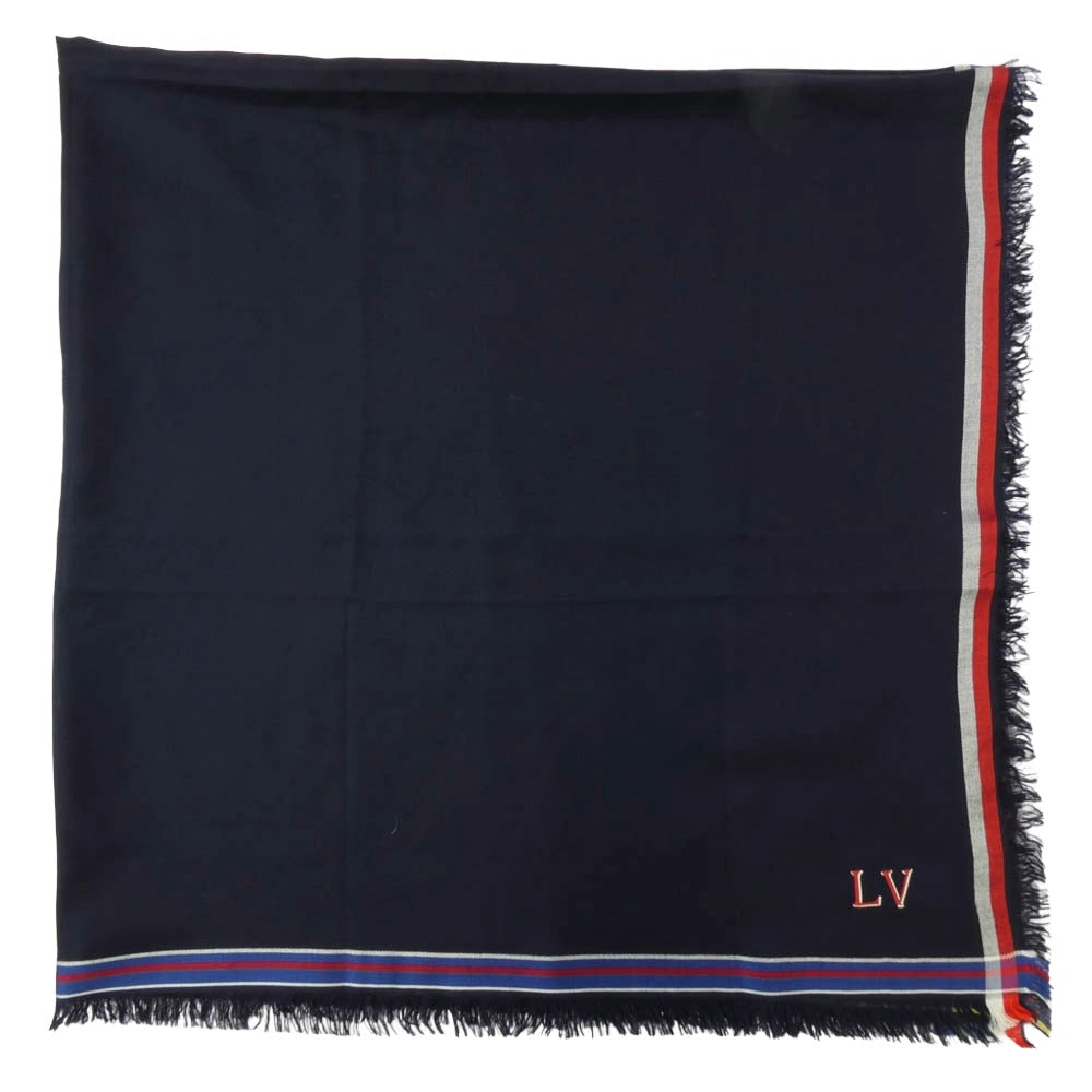 LOUIS VUITTON ルイ・ヴィトン MP1702 ロゴ ウール シルク 大判ストール ネイビー系【中古】