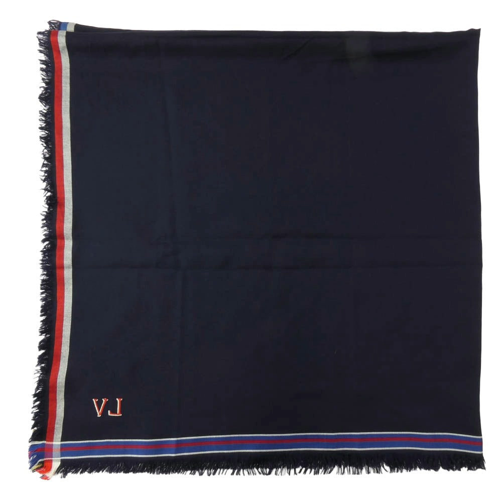 LOUIS VUITTON ルイ・ヴィトン MP1702 ロゴ ウール シルク 大判ストール ネイビー系【中古】