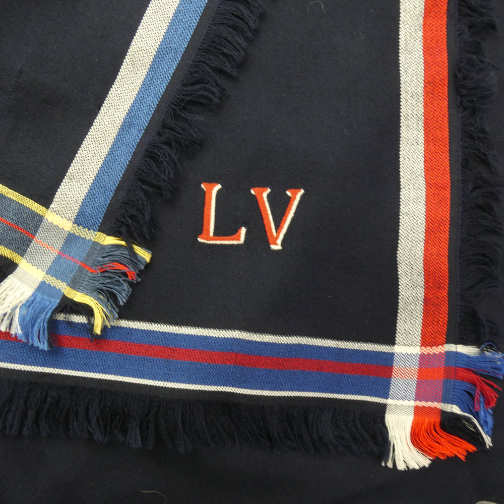 LOUIS VUITTON ルイ・ヴィトン MP1702 ロゴ ウール シルク 大判ストール ネイビー系【中古】
