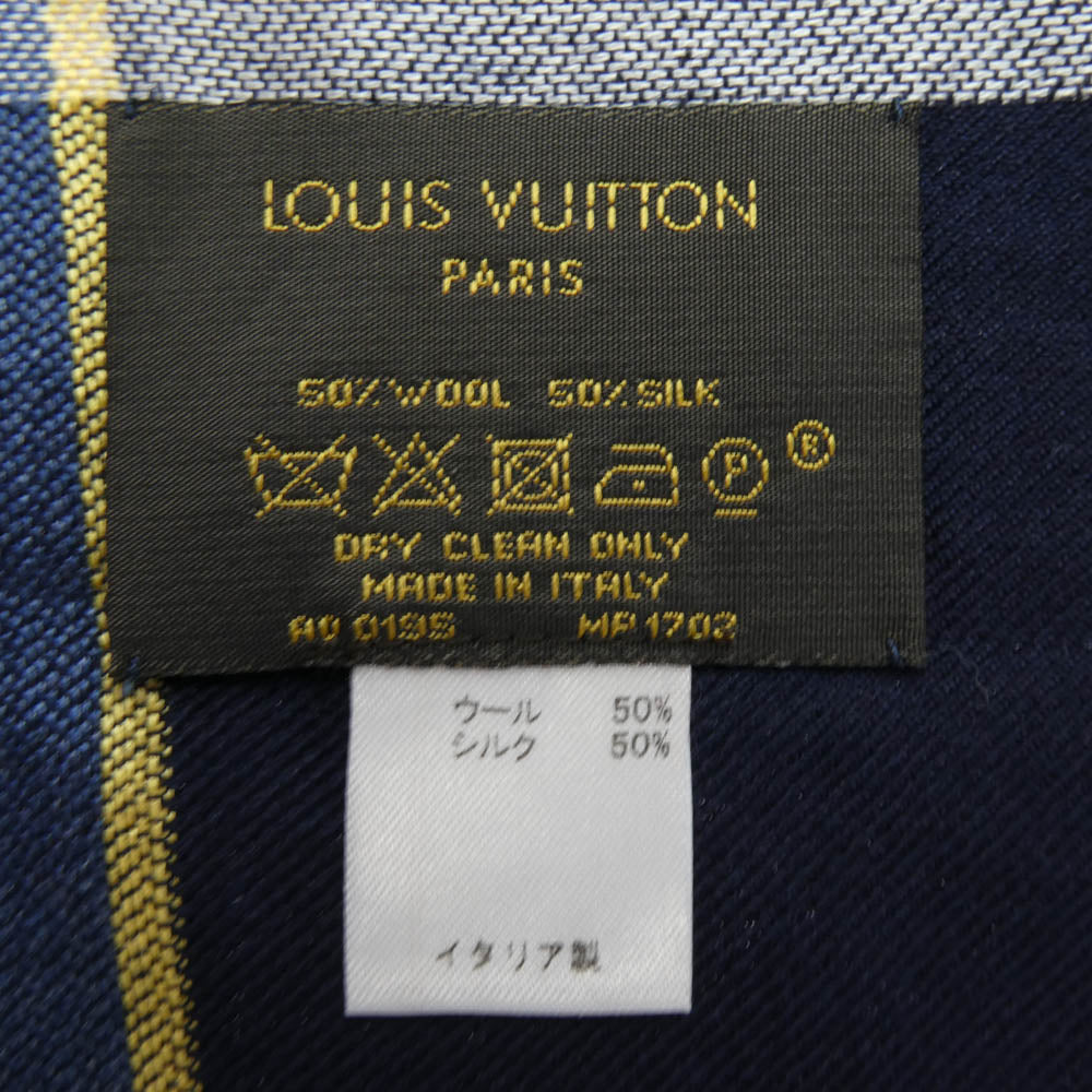 LOUIS VUITTON ルイ・ヴィトン MP1702 ロゴ ウール シルク 大判ストール ネイビー系【中古】