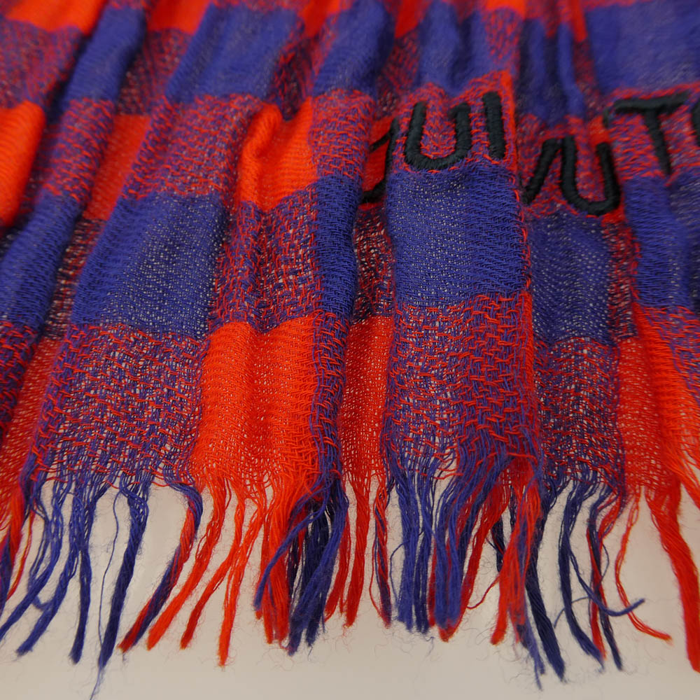 LOUIS VUITTON ルイ・ヴィトン MP0894 エトール マサイ チェック ストール レッド系 ブルー系【中古】