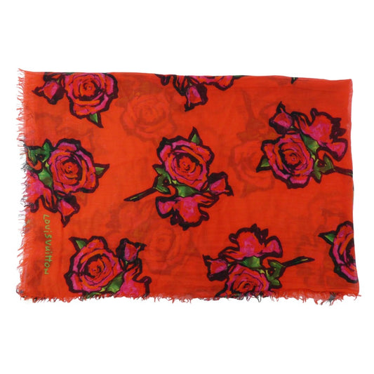 LOUIS VUITTON ルイ・ヴィトン M72379 カシミヤ シルク エトールローズ 大判ストール レッド系【中古】