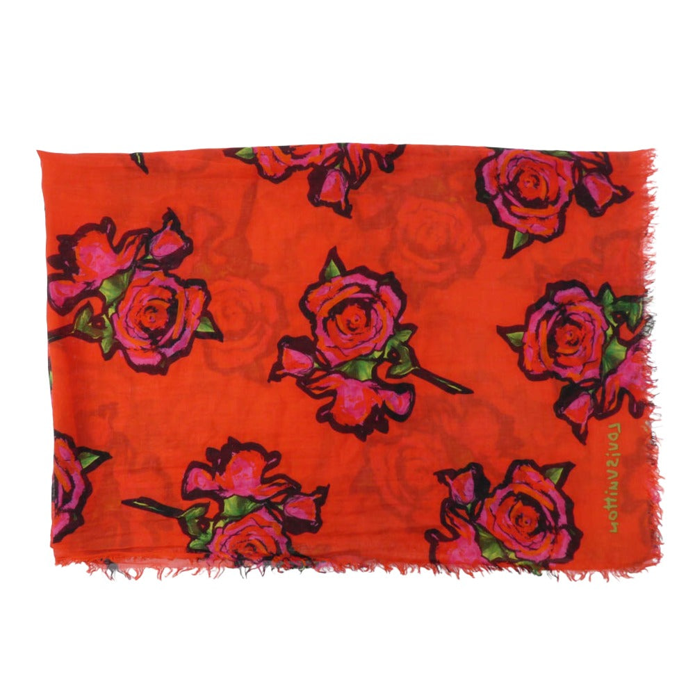 LOUIS VUITTON ルイ・ヴィトン M72379 カシミヤ シルク エトールローズ 大判ストール レッド系【中古】