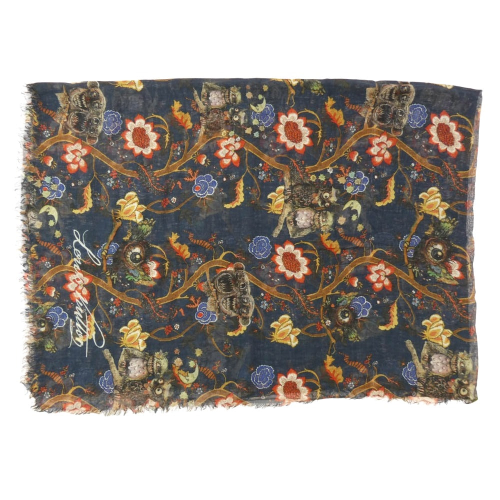 LOUIS VUITTON ルイ・ヴィトン × Chapman Brothers チャップマンブラザーズ カシミヤ シルク 大判ストール ネイビー系【中古】