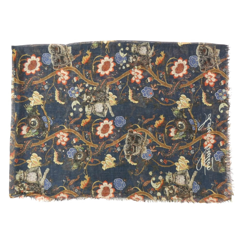 LOUIS VUITTON ルイ・ヴィトン × Chapman Brothers チャップマンブラザーズ カシミヤ シルク 大判ストール ネイビー系【中古】