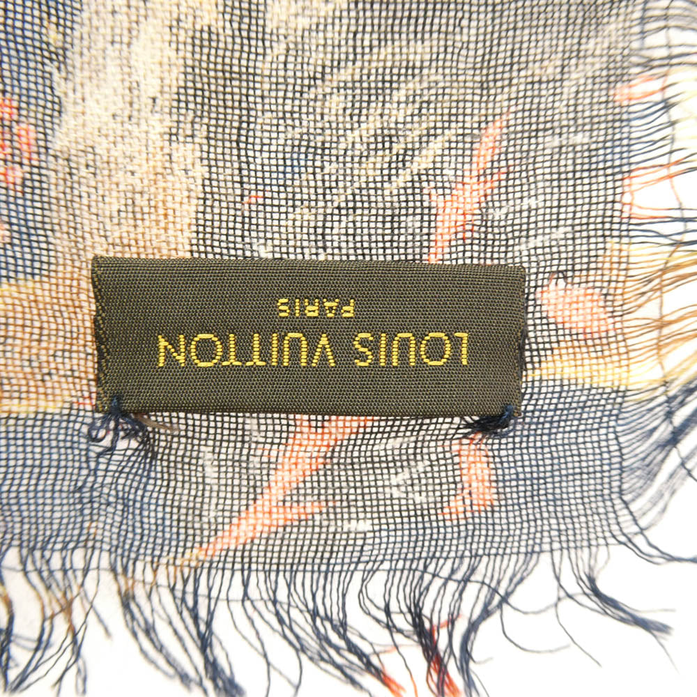 LOUIS VUITTON ルイ・ヴィトン × Chapman Brothers チャップマンブラザーズ カシミヤ シルク 大判ストール ネイビー系【中古】
