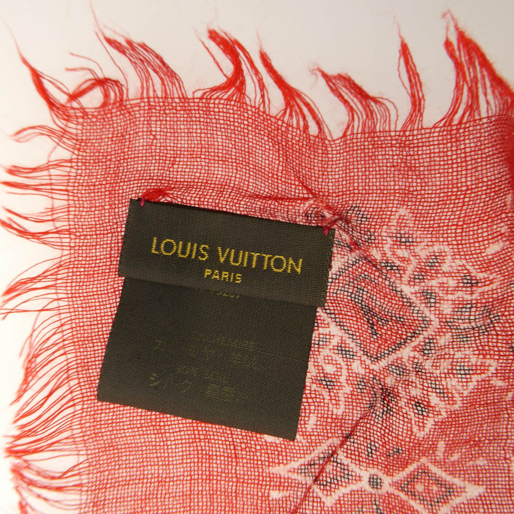 LOUIS VUITTON ルイ・ヴィトン M75267 モノグラム ペイズリー バンダナ カシミヤ シルク 大判ストール レッド系【中古】