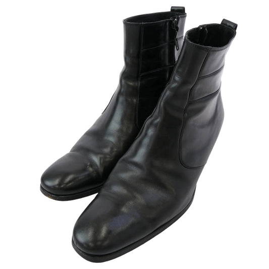 DIOR HOMME ディオールオム 05AW エディ期 サイドジップ レザー ヒール ショート ブーツ ブラック系 43【中古】