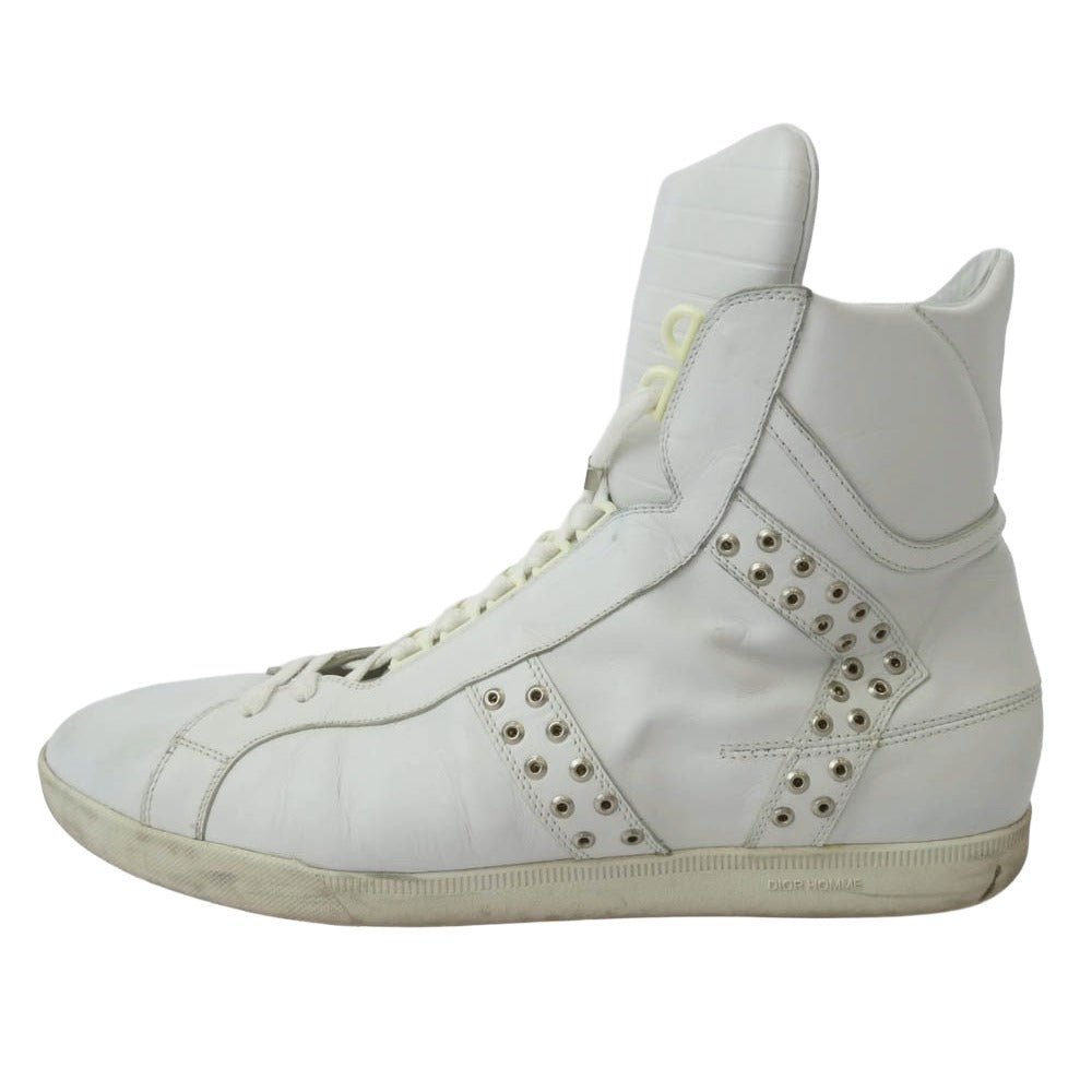 DIOR HOMME ディオールオム 04SS エディ期 STRIP期 スタッズ ハイカット レザー スニーカー ホワイト系 46【中古】