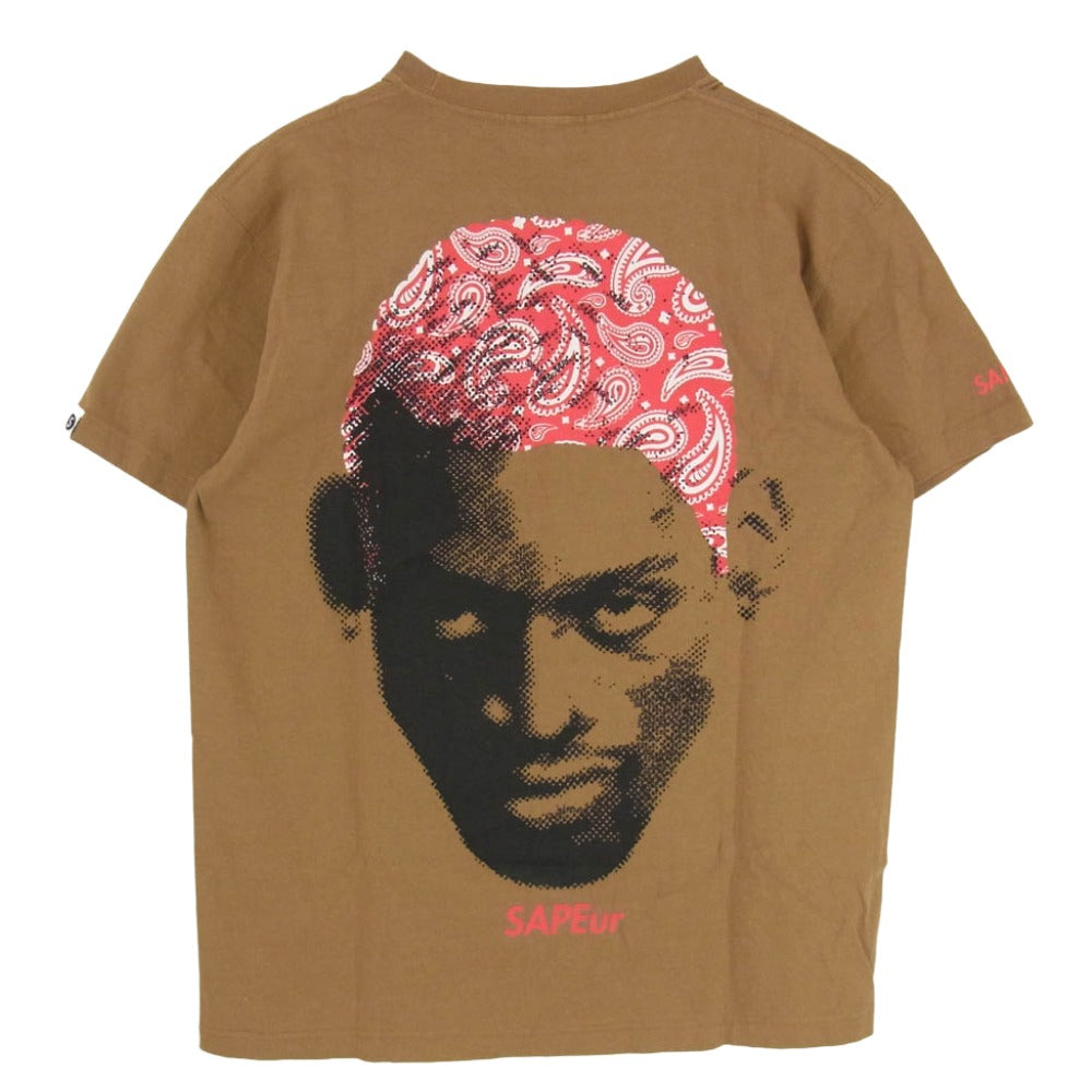 SAPEUR サプール ペイズリー柄 デニス ロッドマン グラフィック Tシャツ 半袖カットソー ブラウン系 XL【中古】