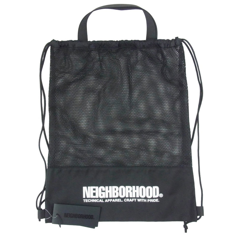 NEIGHBORHOOD ネイバーフッド 25SS 251FJNH-CG02 MESH DRAWSTRING TOTE BAG ドローストリングバッグ ナップサック ブラック系【新古品】【未使用】【中古】