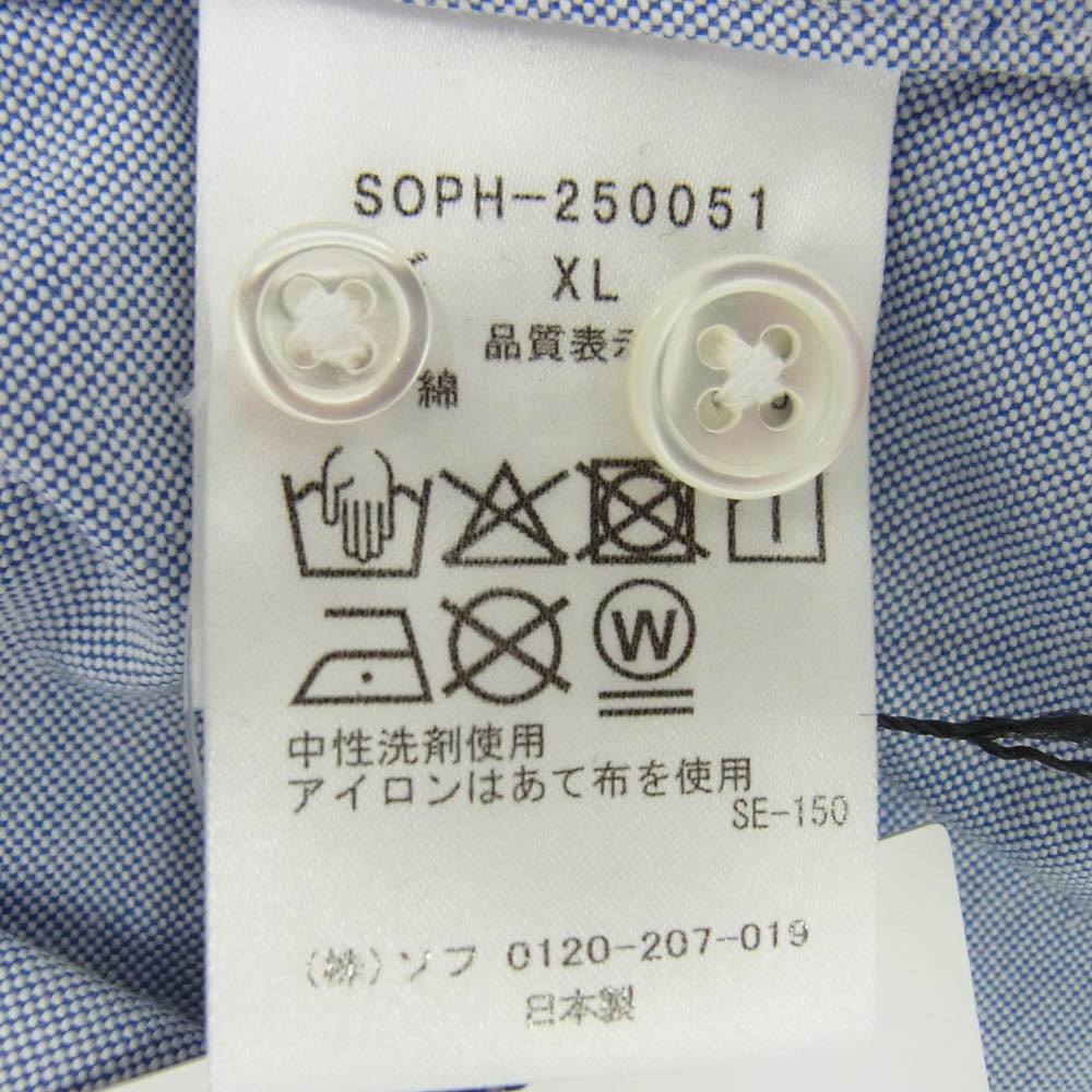 SOPHNET. ソフネット 25SS SOPH-250051 SPN WAPPEN REGULAR FIT B.D SHIRT ボタンダウン ワッペン付 長袖シャツ ライトブルー系 XL【新古品】【未使用】【中古】