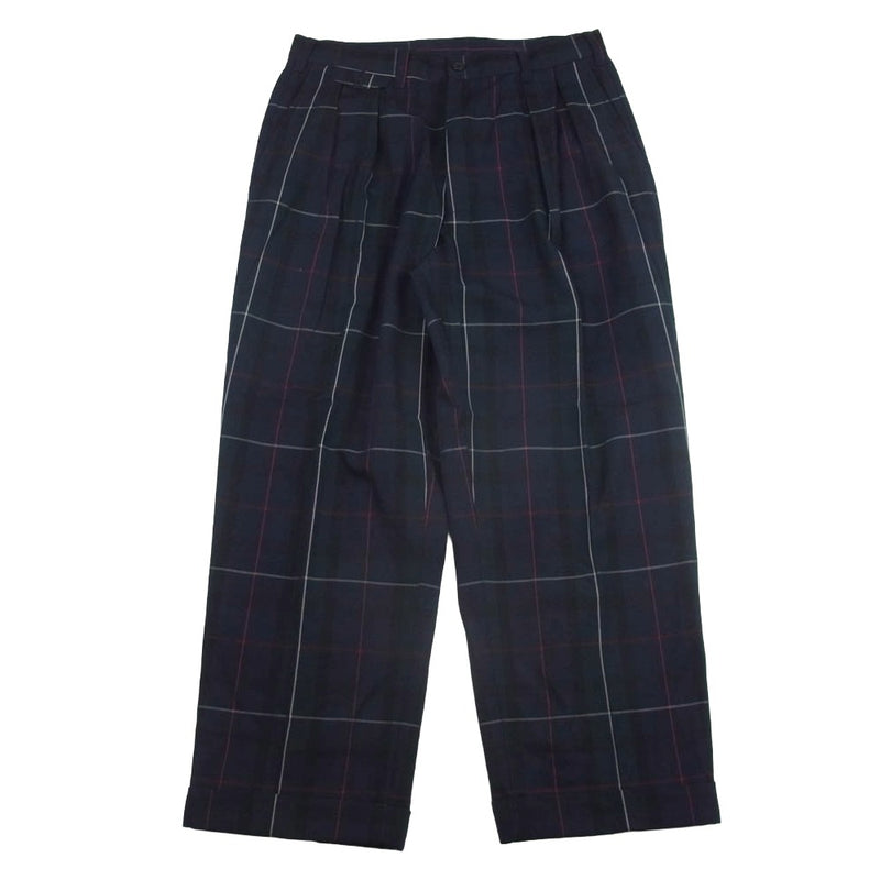 BEAMS ビームス 38-23-0194-887 PLUS プラス 2プリーツ チェック ワイド トラウザーズ スラックスパンツ マルチカラー系 L【中古】