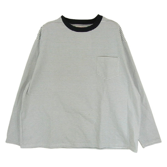 ネセサリーオアアンネセサリー N.O.UN ナウン BORDER L/S TEE ポケット付き ボーダー 長袖 Tシャツ カットソー ホワイト系 ブラック系 M【中古】