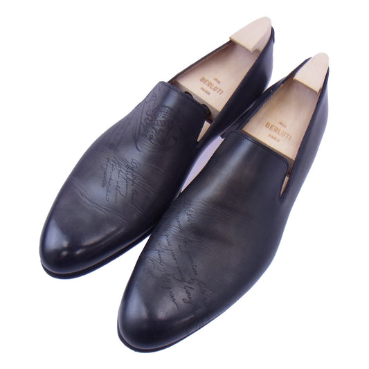 Berluti ベルルッティ 0290×4170 CURSIVE GALET カーシヴ ガレ カリグラフィー スリッポン ローファー レザーシューズ ブラック系 グレー系 7【美品】【中古】