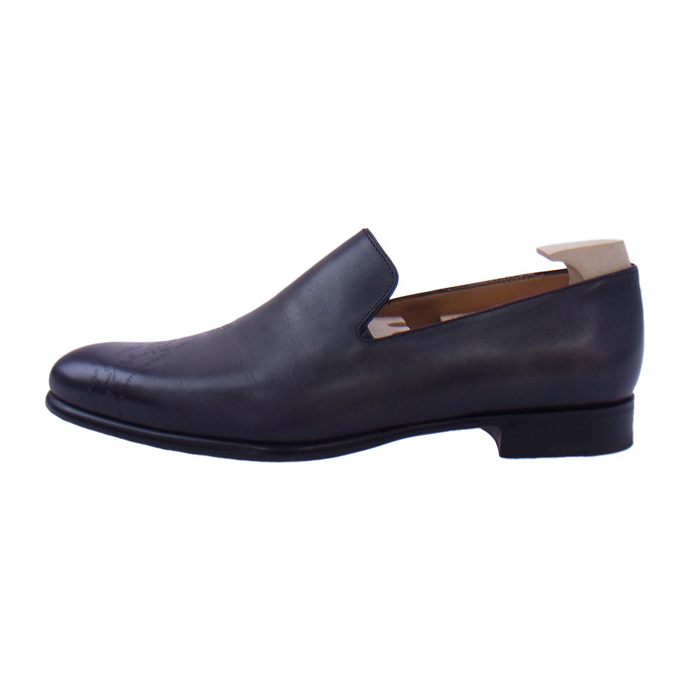 Berluti ベルルッティ 0290×4170 CURSIVE GALET カーシヴ ガレ カリグラフィー スリッポン ローファー レザーシューズ ブラック系 グレー系 7【美品】【中古】