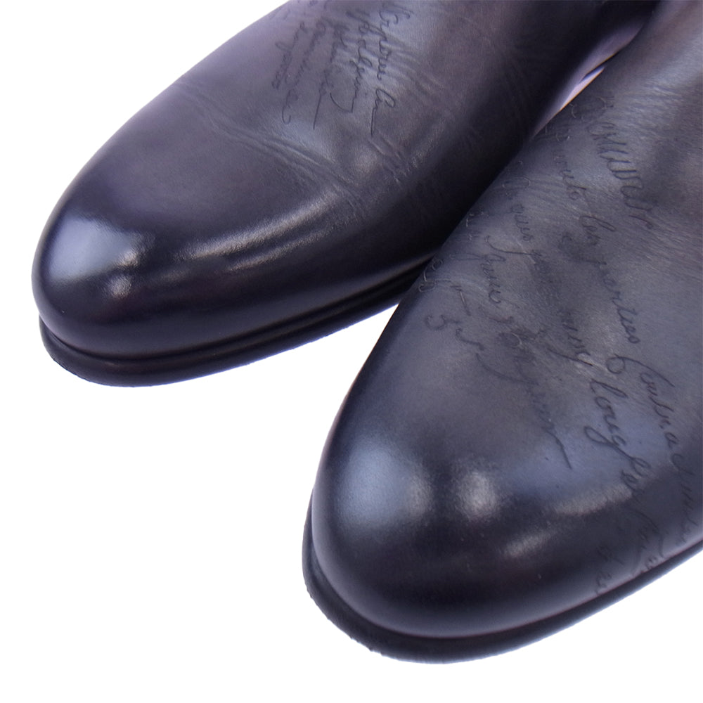 Berluti ベルルッティ 0290×4170 CURSIVE GALET カーシヴ ガレ カリグラフィー スリッポン ローファー レザーシューズ ブラック系 グレー系 7【美品】【中古】
