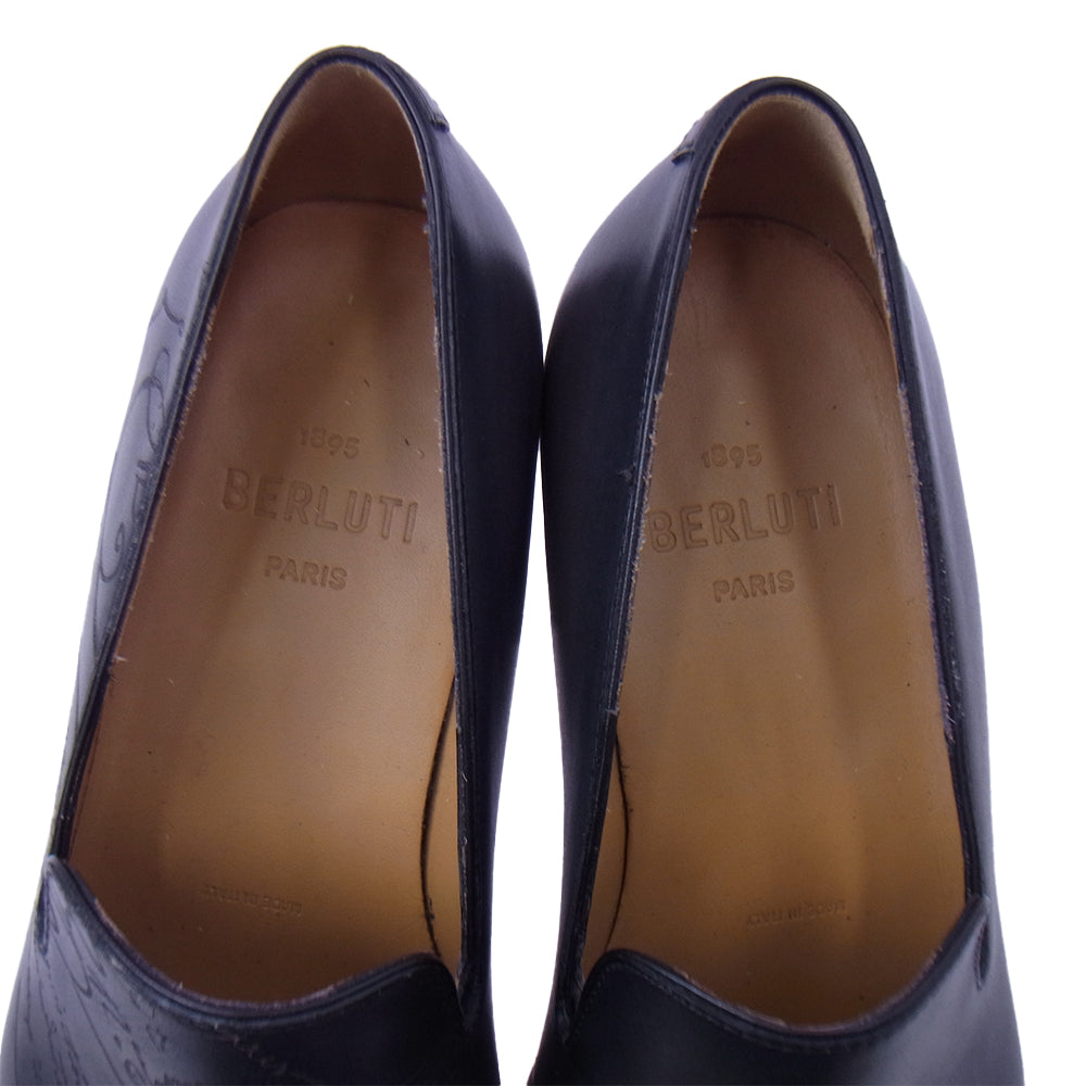 Berluti ベルルッティ 0290×4170 CURSIVE GALET カーシヴ ガレ カリグラフィー スリッポン ローファー レザーシューズ ブラック系 グレー系 7【美品】【中古】
