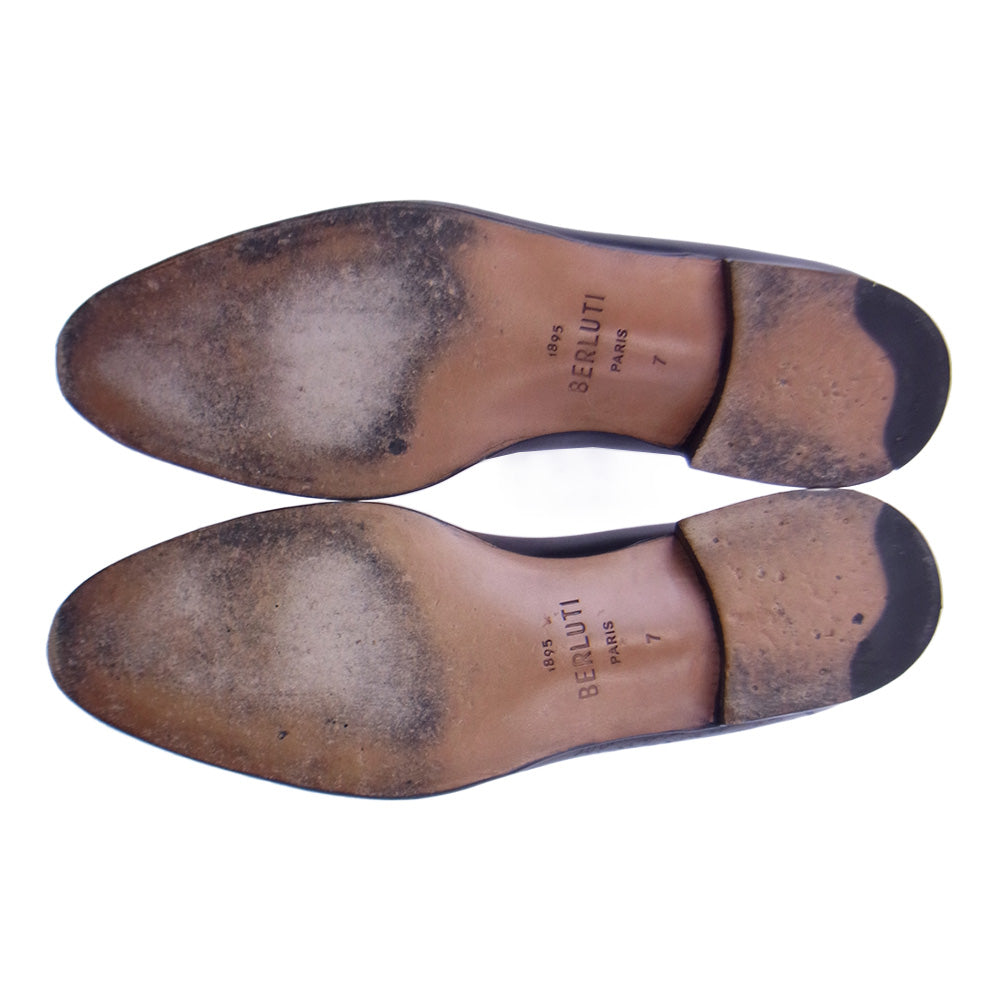 Berluti ベルルッティ 0290×4170 CURSIVE GALET カーシヴ ガレ カリグラフィー スリッポン ローファー レザーシューズ ブラック系 グレー系 7【美品】【中古】