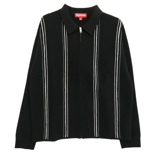 Supreme シュプリーム 25AW Stripe zip up polo sweater ストライプ ジップアップ ニット セーター ブラック系 M【新古品】【未使用】【中古】