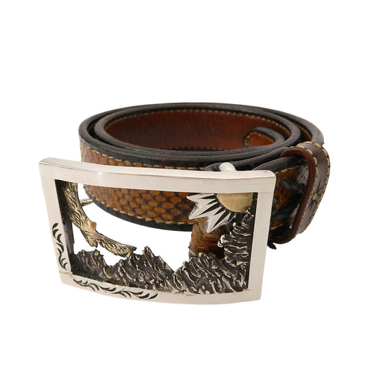 BIGHAND ビッグハンド SUN&イーグル 3Dバックル カスタムバックル ベルト ブラウン系【中古】