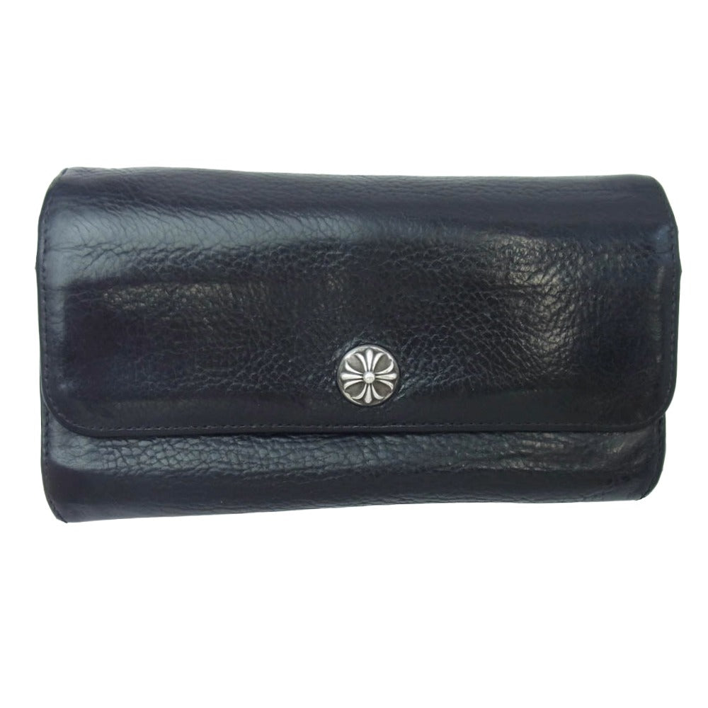 CHROME HEARTS クロムハーツ（原本無） JUDY ジュディ クロスボタン レザー ロング ウォレット 二つ折り 財布 ブラック系【中古】
