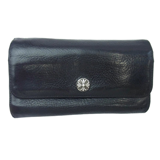 CHROME HEARTS クロムハーツ（原本無） JUDY ジュディ クロスボタン レザー ロング ウォレット 二つ折り 財布 ブラック系【中古】